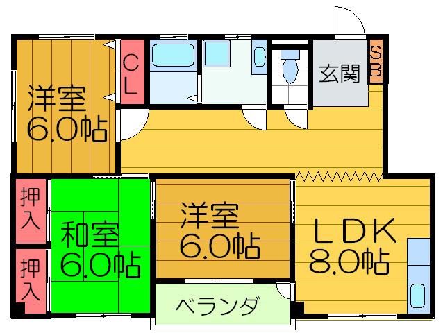 サンプラザ(3LDK/2階)の間取り写真
