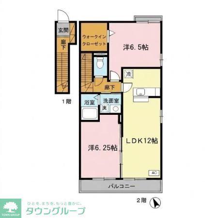 ローズコート・H(2LDK/2階)の間取り写真