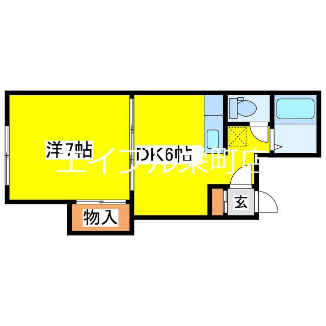 シャトル1DK(1DK/1階)の間取り写真
