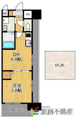レジディア博多(1DK/14階)の間取り写真