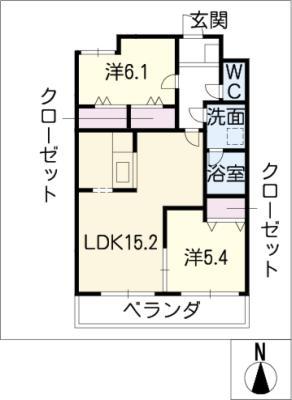 クオーレ城前(2LDK/2階)の間取り写真