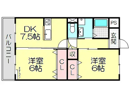 エクシブII番館(2DK/2階)の間取り写真
