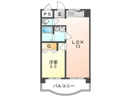 新栄プロパティー羽曳が丘(1LDK/4階)の間取り写真