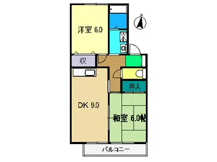 ハイカムール高須(2LDK/2階)の間取り写真