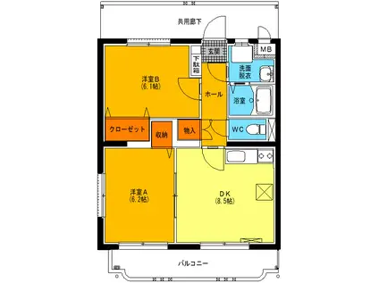 ユーミー花月(2DK/3階)の間取り写真