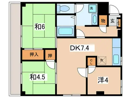 ドミール八坂(3DK/4階)の間取り写真