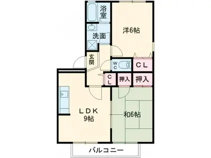 ハイカムール国分II(2LDK/3階)の間取り写真