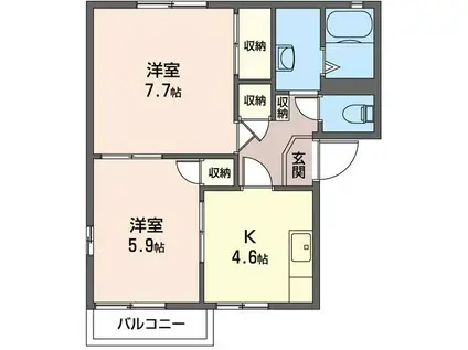 SHM 第2サンハイツ田中B(2K/2階)の間取り写真