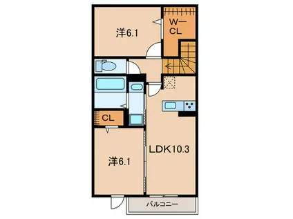 クローバー富士2号館(2LDK/2階)の間取り写真