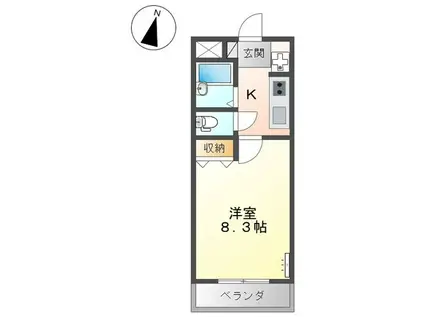 アムールパレスII(1K/1階)の間取り写真