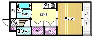 マツダ21天美(1DK/1階)の間取り写真
