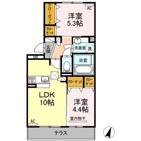 ハイムセラ菊陽 A(2LDK/1階)の間取り写真