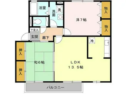 クレールプラザ立花B棟(2LDK/2階)の間取り写真