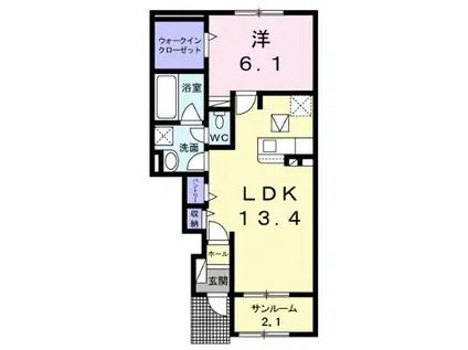 レリアンIII(1LDK/1階)の間取り写真