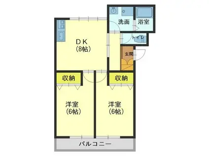 ハイツグッドウィルA棟(2DK/2階)の間取り写真