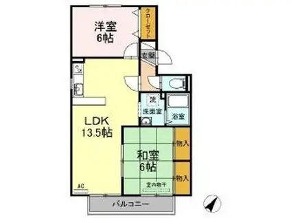 ルレーブ・KC棟(2LDK/2階)の間取り写真