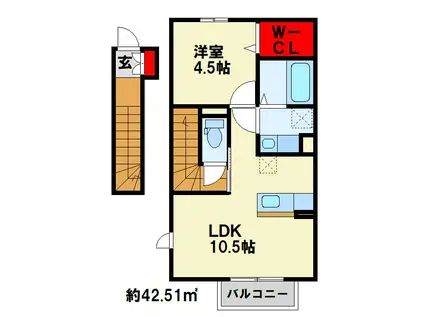 ボヌール沼(1LDK/2階)の間取り写真