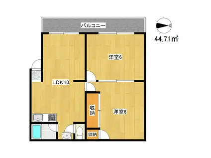 S&T NAKAMOZU(2LDK/3階)の間取り写真