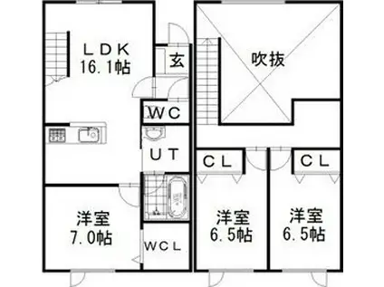 リッチオーク屯田A(3LDK/2階)の間取り写真