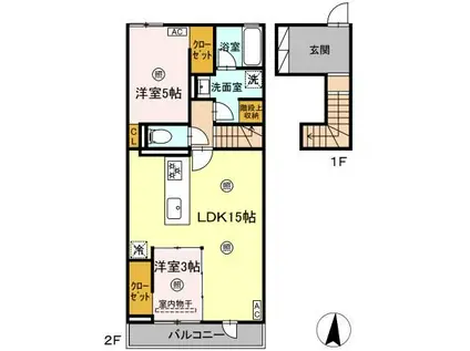 フレア A棟(2LDK/2階)の間取り写真
