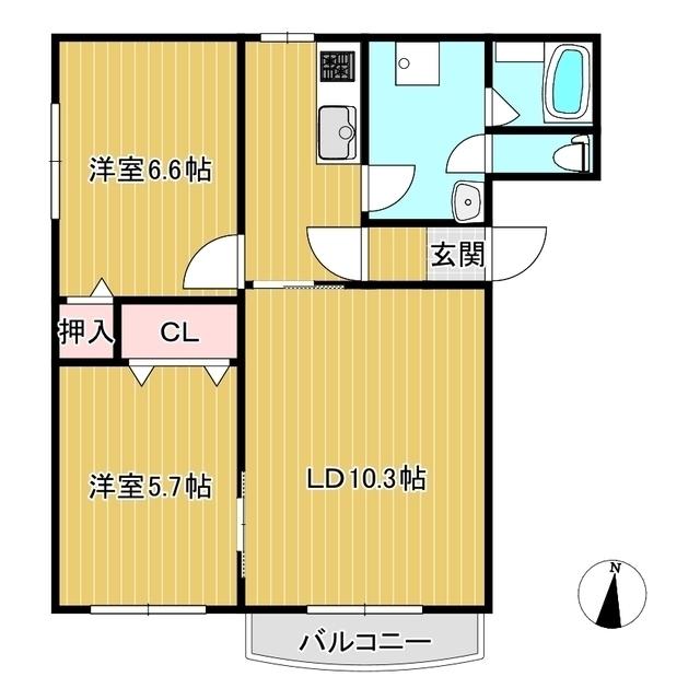 ピュアライフ弐番館(2LDK/1階)の間取り写真