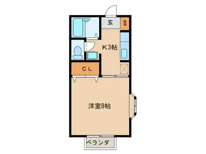 アムール・マナベB(1K/1階)の間取り写真