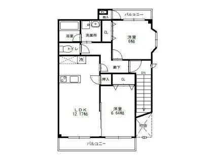 エクセレントハウスII(2LDK/2階)の間取り写真