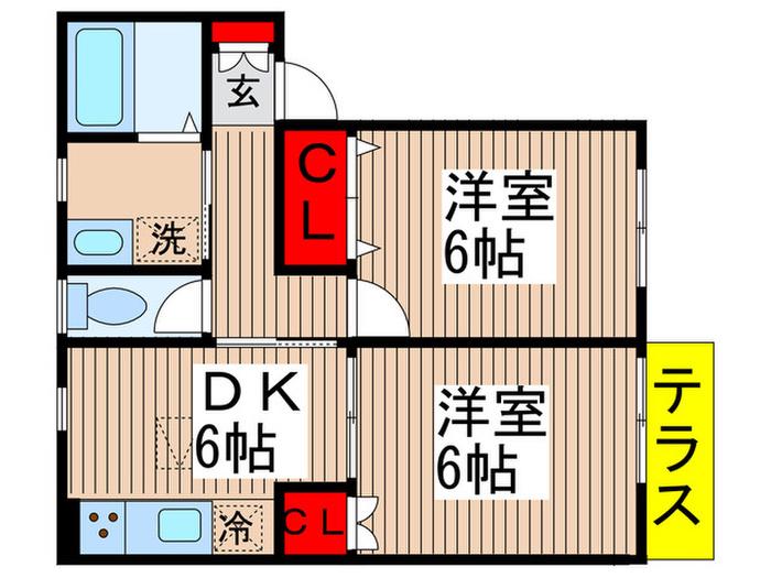 ワンズハイツ(2DK/1階)の間取り写真
