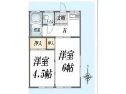 岡野ハイツ(2K/1階)の間取り写真