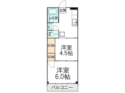 ヤマサイコーポ慈恵(1K/2階)の間取り写真