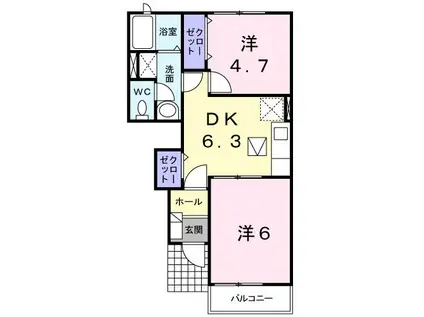 ロジュマン・K参番館(2DK/1階)の間取り写真
