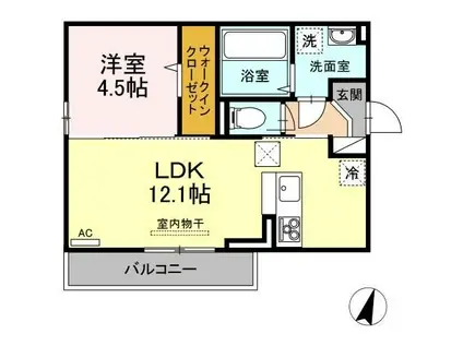 ビバル上近江(1LDK/1階)の間取り写真
