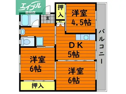 ビレッジハウス上原1号棟(3DK/3階)の間取り写真