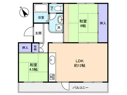 高津団地6街区9棟(2LDK/5階)の間取り写真