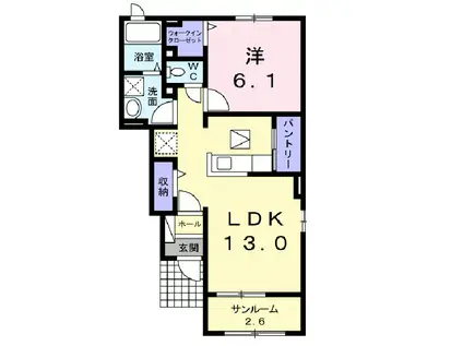高瀬川ハイツII(1LDK/1階)の間取り写真