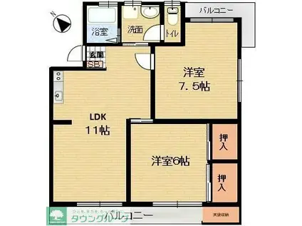 日の出グリーンハイツ(2LDK/1階)の間取り写真