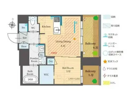 パークルール恵比寿(1LDK/7階)の間取り写真