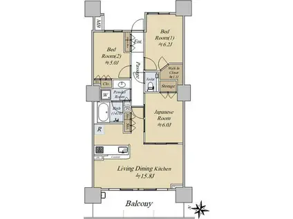 パークスクエア相模大野タワーアンドレジデンス(3LDK/15階)の間取り写真