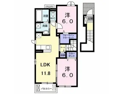 モアナ レア(2LDK/2階)の間取り写真