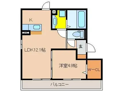 セジュールDHA棟(1LDK/1階)の間取り写真