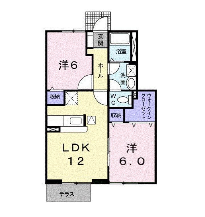フォンテーヌC(2LDK/1階)の間取り写真
