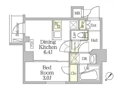 アジールコート池尻大橋(1DK/2階)の間取り写真