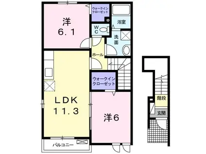 ストロベリーハウス B(2LDK/2階)の間取り写真