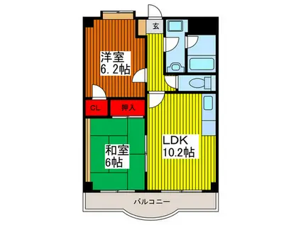 マンション五湯(2LDK/2階)の間取り写真