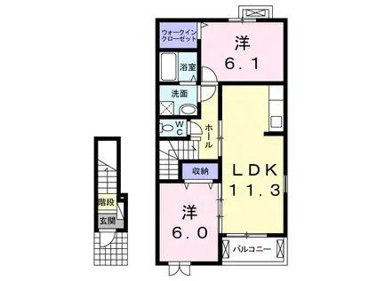 サニーレジデンスD(2LDK/2階)の間取り写真