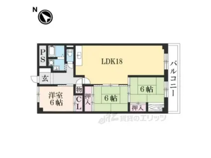 シャルマンコーポ草津(3LDK/11階)の間取り写真