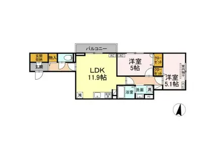 セレスティア向山(2LDK/2階)の間取り写真