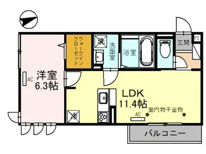 福井鉄道福武線 水落駅 徒歩11分 3階建 築4年(1LDK/2階)の間取り写真