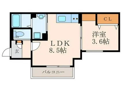 CRECIA城野(1LDK/3階)の間取り写真