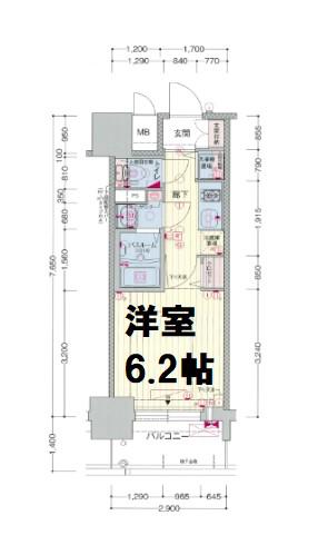 プレサンスタワー北浜(1K/9階)の間取り写真